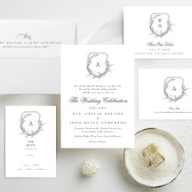 botanical classic monogram crest wedding set