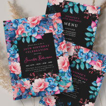 Chic Watercolor Floral 30th Birthday Set Black
