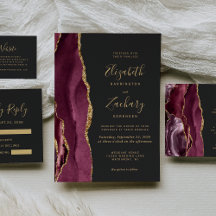 Burgundy Agate Gold Script Dark Wedding Suite