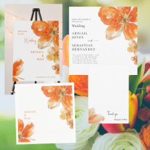 Orange Watercolor Floral Wedding Suite