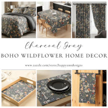 Charcoal Gray Boho Wildflowers Home Decor