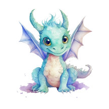 Cute Teal Purple Dragon Kids Birthday Party