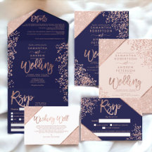 Rose gold glitter confetti weddings invitation