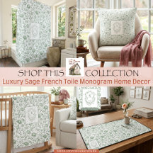 Luxury Sage French Toile Monogram Home Decor