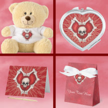Gothic Valentine Red Heart of Bones Skull