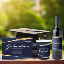 Navy Blue Gold Geometric Formal Graduation Party