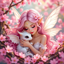 Pink Elven Fairy and Baby Dragon Art
