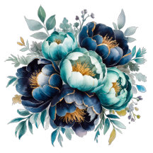 Teal and Navy Blue Painted Peony Gold Wedding