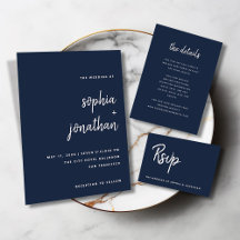 Modern Minimalist Script Wedding   Navy Blue