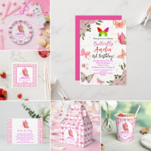 Pink gold purple elegant butterfly girl birthday