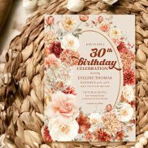 30th Birthday Terracotta burgundy and blush floral