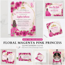 Floral Magenta Blush Pink Princess Quinceanera 04a