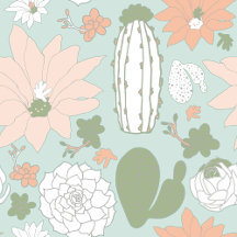 Playful Cactus Peach Green White Floral Pattern