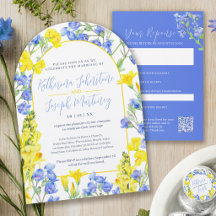 Wildflower yellow blue watercolor floral wedding 
