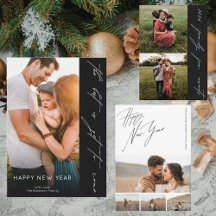 Happy New Year Elegant Script Photo Cards