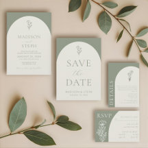 Minimalist Boho Botanical Sage Green Arch Wedding