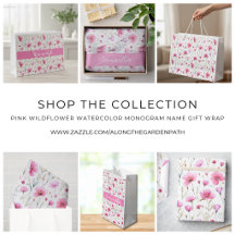 Pink Watercolor Wildflower Monogram Name Gift Wrap