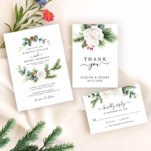 Boho Script Winter Greenery Evergreen Wedding