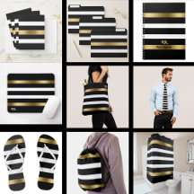 Black and White Stripes Gold Accent Collection