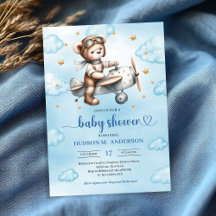 Teddy Bear Pilot Aviator Boy baby Shower #113B 