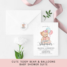 Adorable Teddy Bear & Balloons Baby Shower