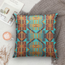 Turquoise Teal Aqua Blue Orange Tribal Home Decor