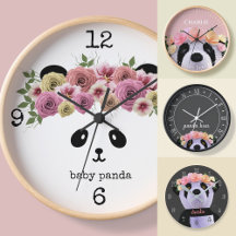 Cute Kids Panda Nursery Clocks