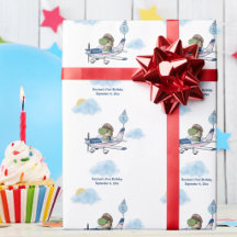 Boys Cute Dinosaur and Airplane Kids 1st Birthday