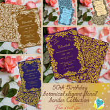 50th Birthday botanical elegant floral border 