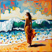   Woman on Beach Abstract Seaside Art 