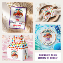 Modern Cute Circus Carnival 1st Birthday 