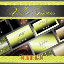 Business Cards Monogram Yellow Brown Luxe Glitter