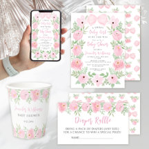 Cute pink floral wreath with bow baby girl shower