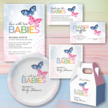 Blue and Pink Butterflies Twins Baby Shower