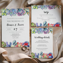 Cactus & succulents watercolor wedding suite