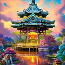 Japanese pergola on a Reflecting pool