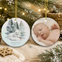 Baby Photo First Christmas Woodland Ornaments