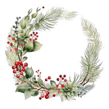 Watercolor Red Berries Pine Wreath Wedding