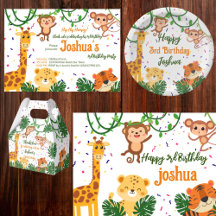Cute jungle safari baby animals birthday party