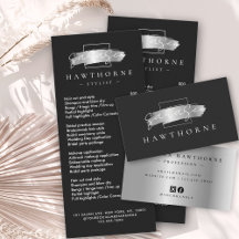 Chic Brush Stroke Black Faux Silver Monogram