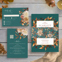 Teal Terracotta Fall Leaves Floral Autumn Wedding