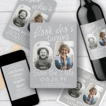 65th Birthday Party Invites & Decor • Gray & White