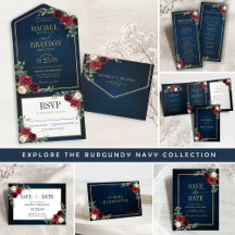 Burgundy Navy Blush Floral with Gold Frame