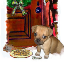 Puggle Waiting for Santa Christmas Eve