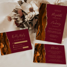 Burnt Orange Gold Agate Burgundy Wedding Suite
