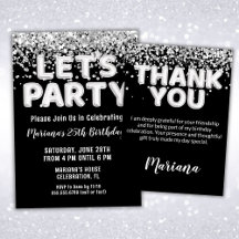 Black and White Glitter Birthday Party Supplies