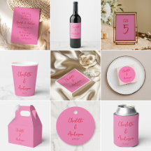 Handwritten Script Whimsy Pink Red Wedding