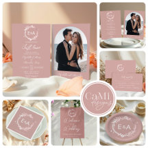 Pink Monogram Calligraphy Photo Wedding