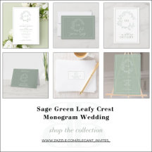 Sage Green Leafy Crest Monogram Wedding