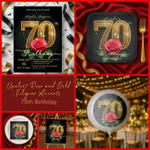 Opulent Rose & Gold Filigree Accents 70th Birthday
